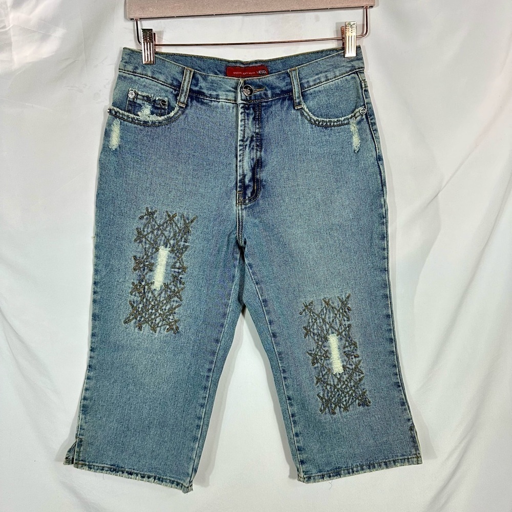Y2K MECCA denim long line bermuda embroidered shorts size L